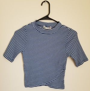 Mock Neck Striped Crop Top